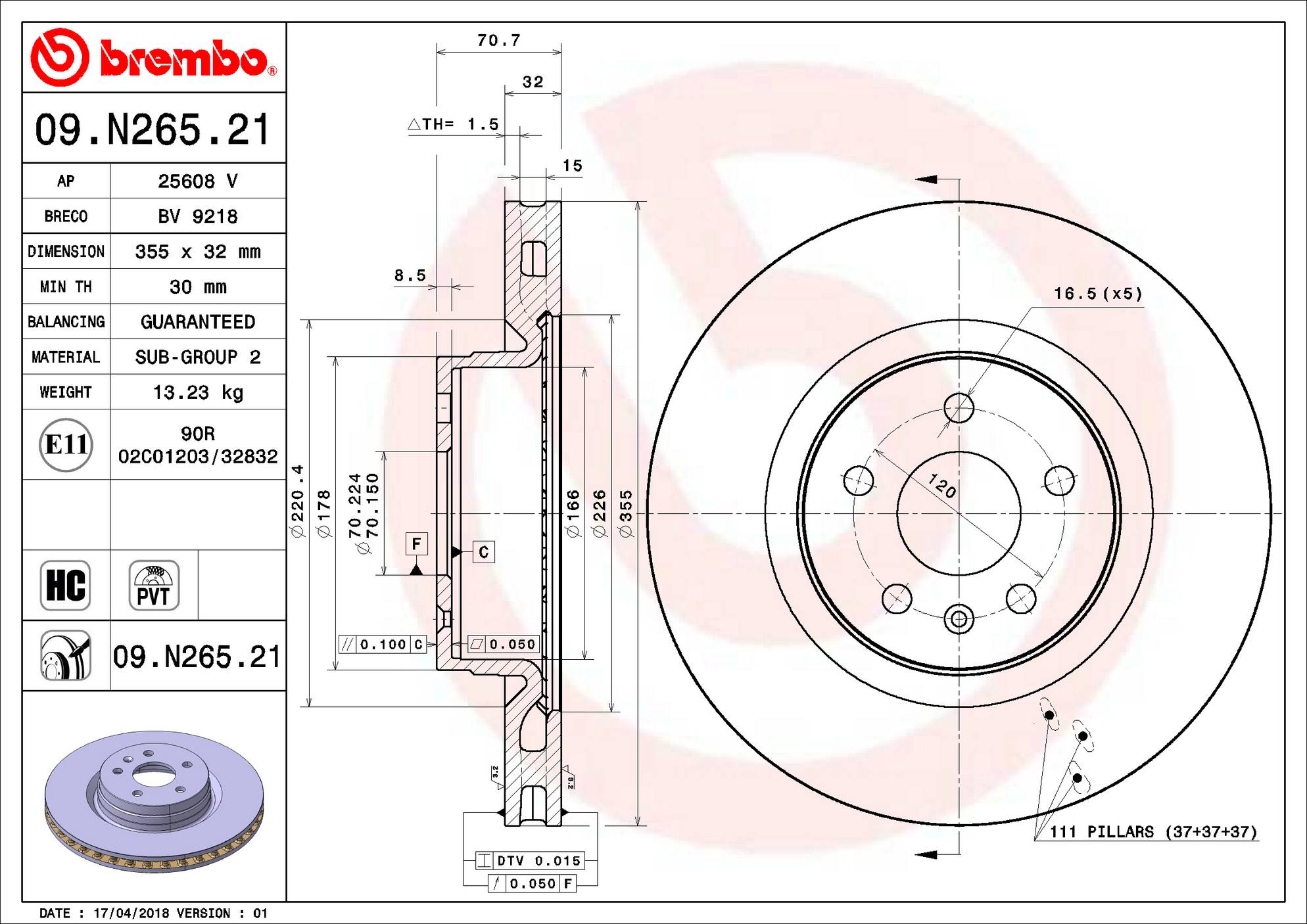 Tesla Disc Brake Pad and Rotor Kit - Front (355mm) (Ceramic) Brembo