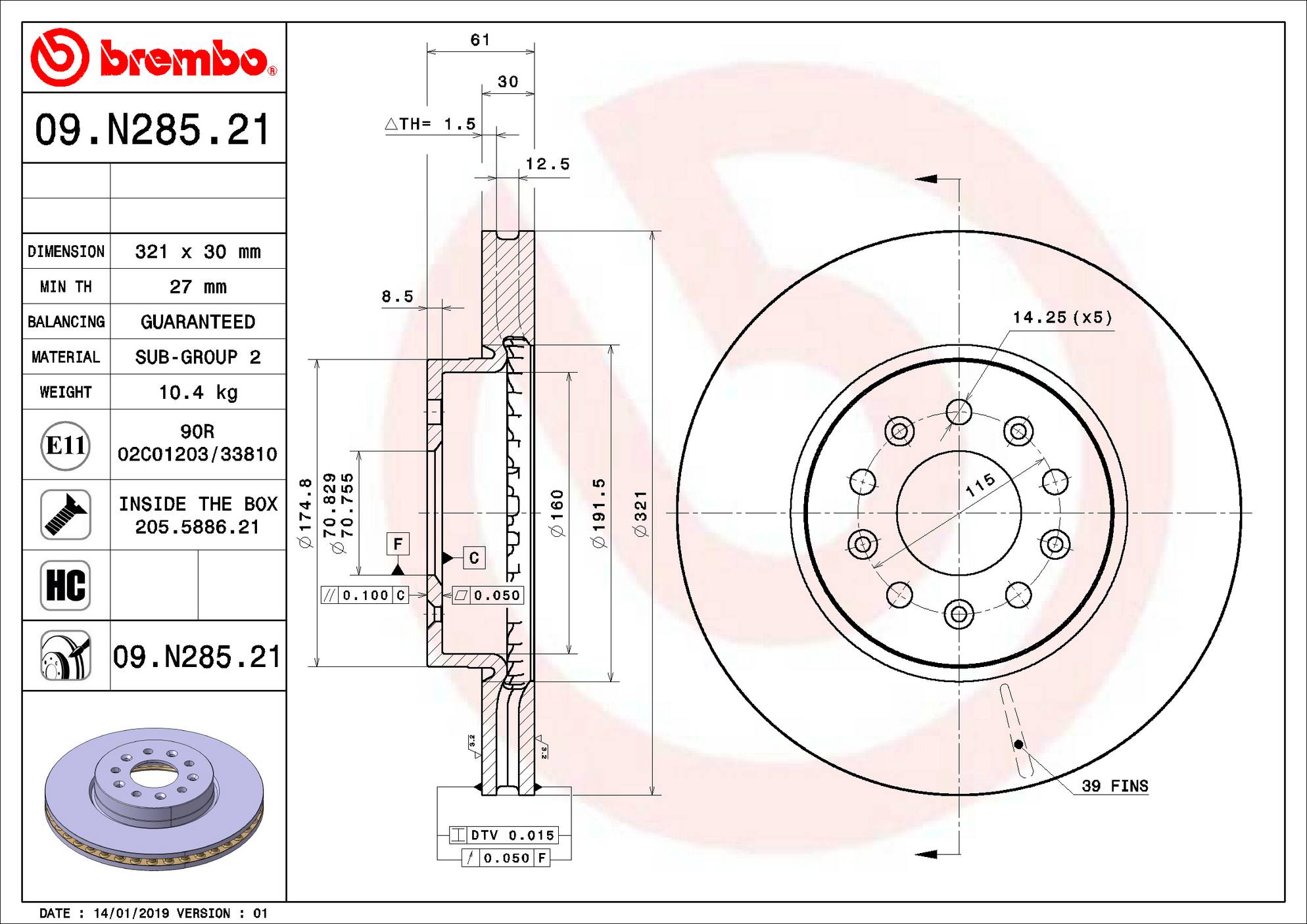 Cadillac Disc Brake Rotor - Front (321mm) 23118091 Brembo