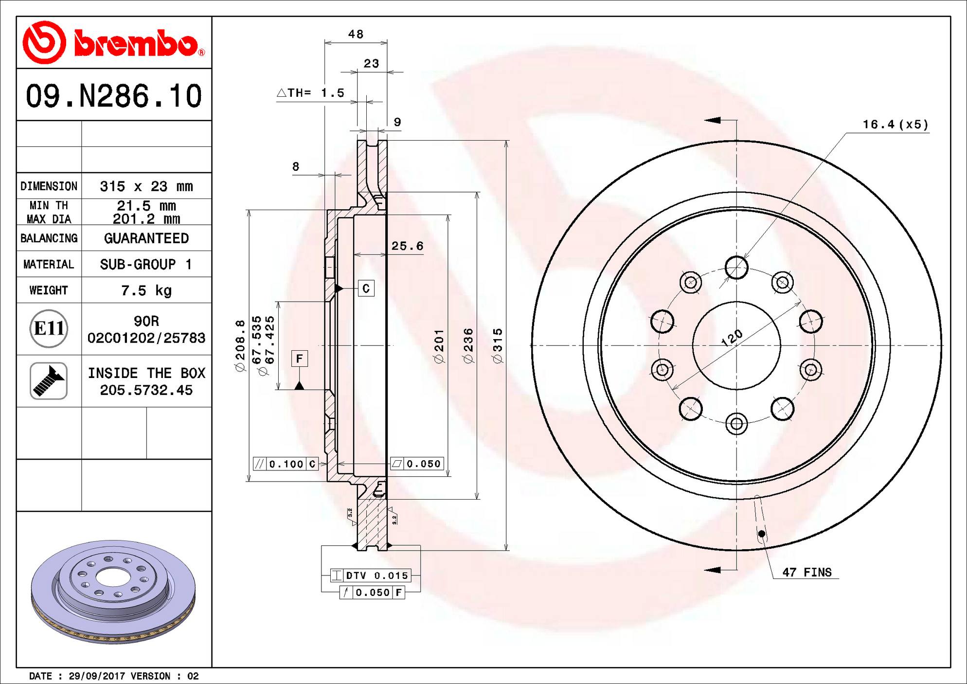 Cadillac Chevrolet Disc Brake Rotor - Rear (315mm) 20808621 Brembo