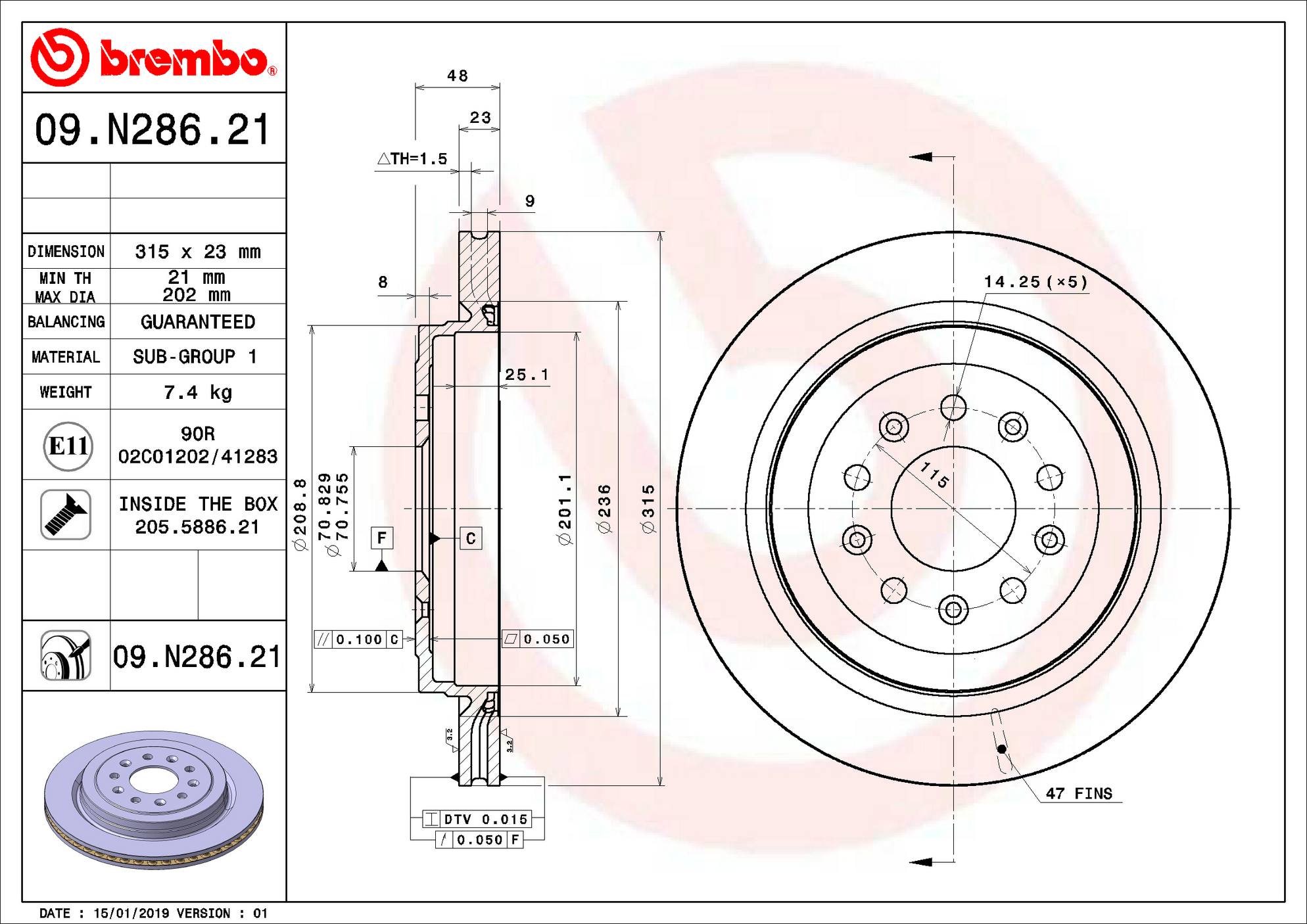 Cadillac Disc Brake Rotor - Rear (315mm) 23118092 Brembo