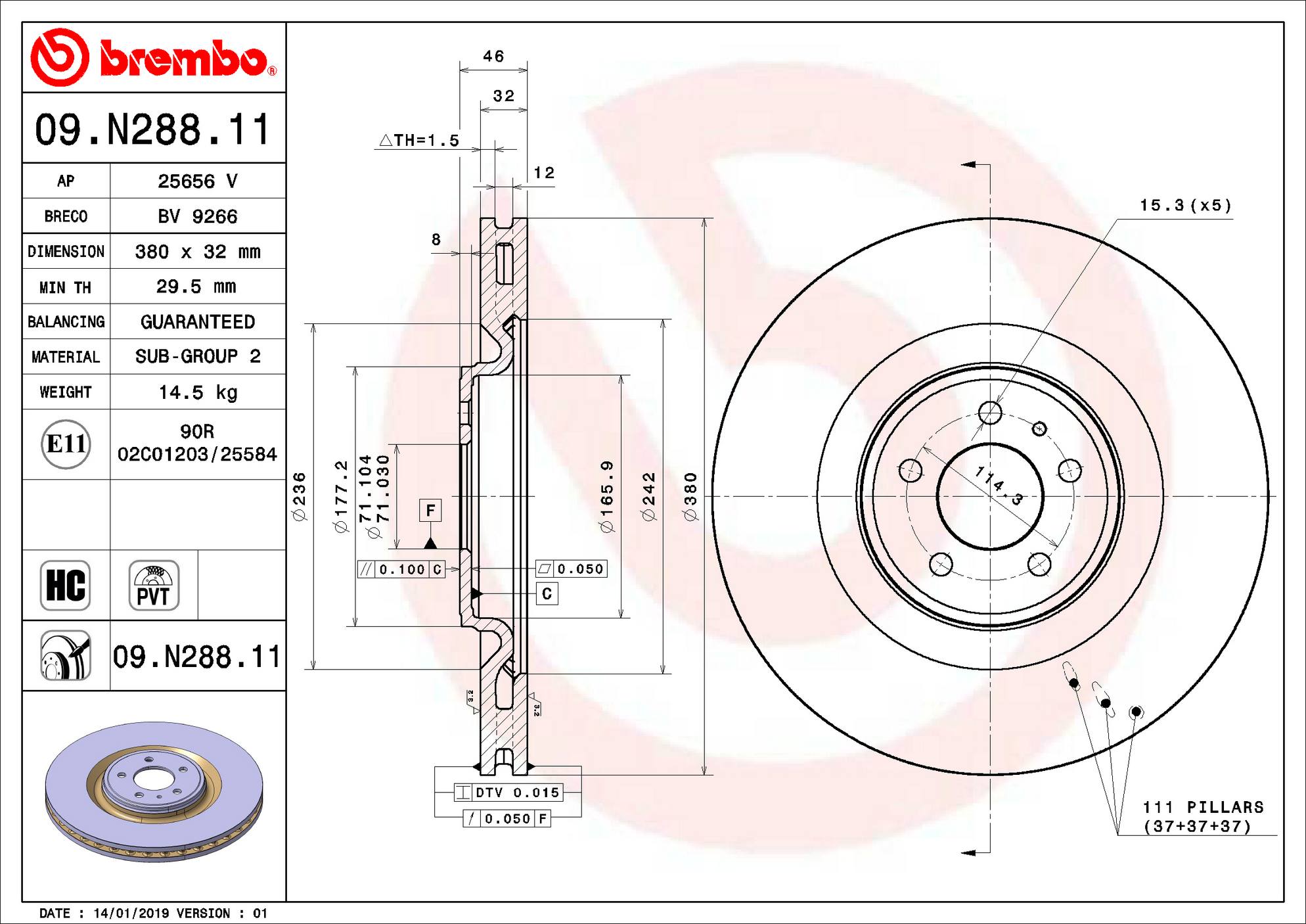 Ford Disc Brake Rotor - Front (380mm) DR3Z1125A Brembo