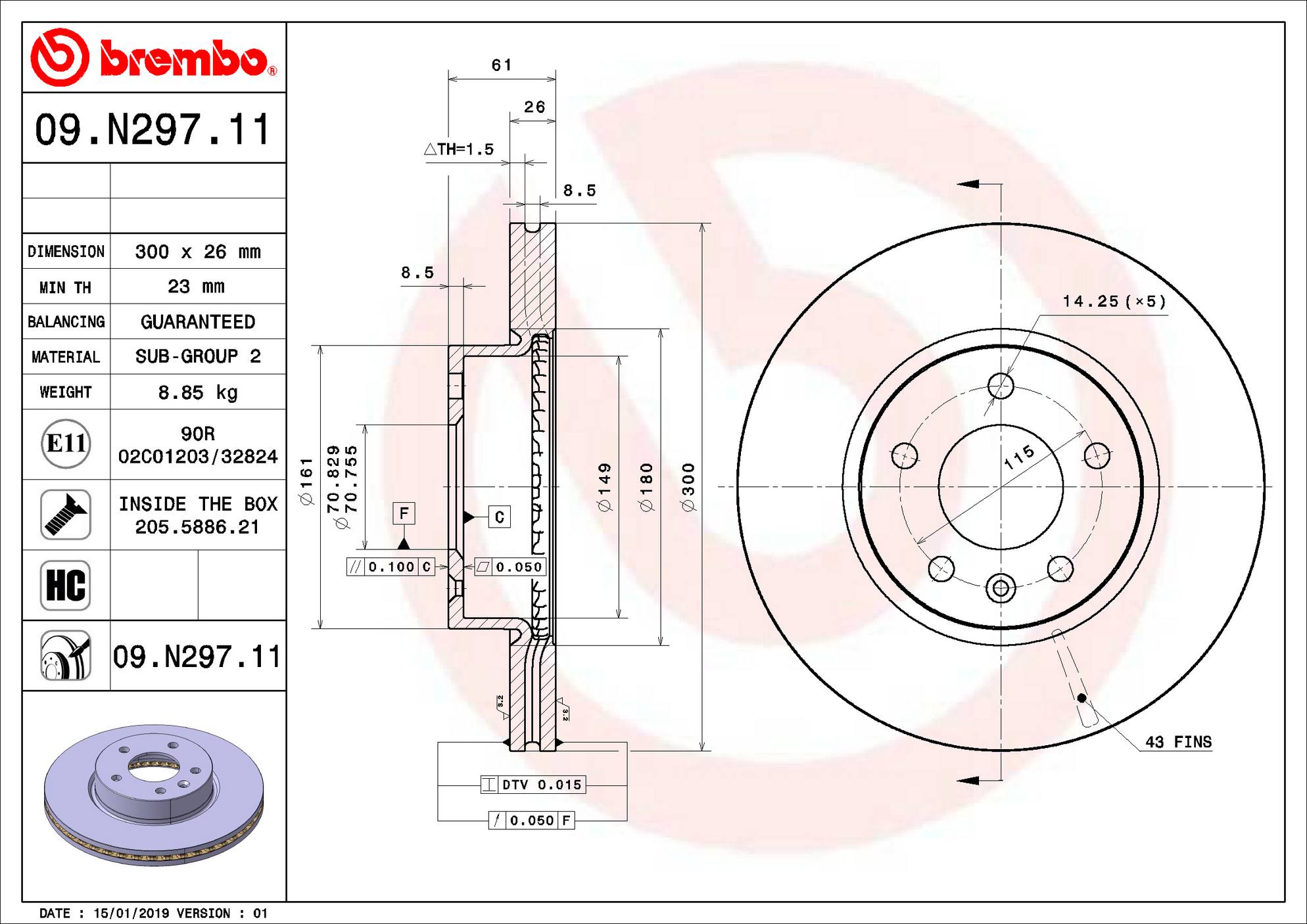 Cadillac Disc Brake Rotor - Front (300mm) 23118082 Brembo