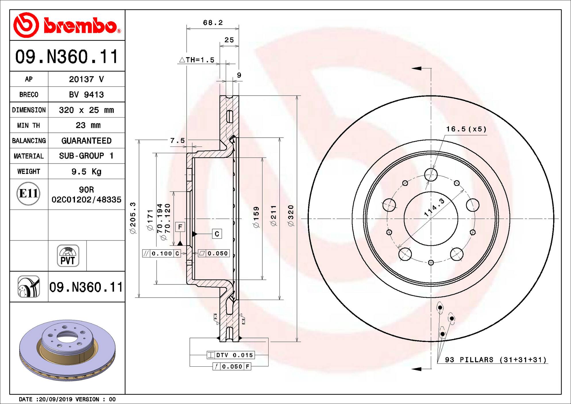 Tesla Disc Brake Rotor - Front (320mm) 104461100D Brembo