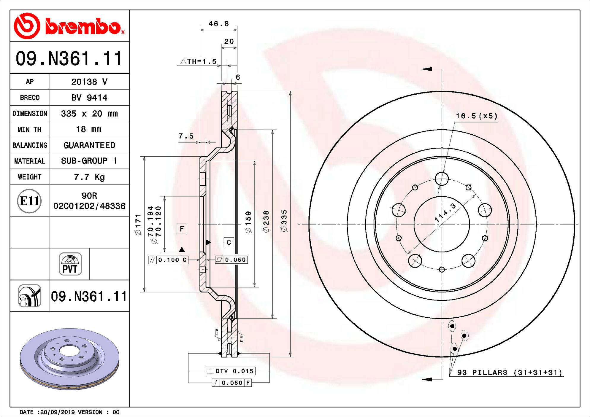 Tesla Disc Brake Rotor - Rear (335mm) 104463100D Brembo