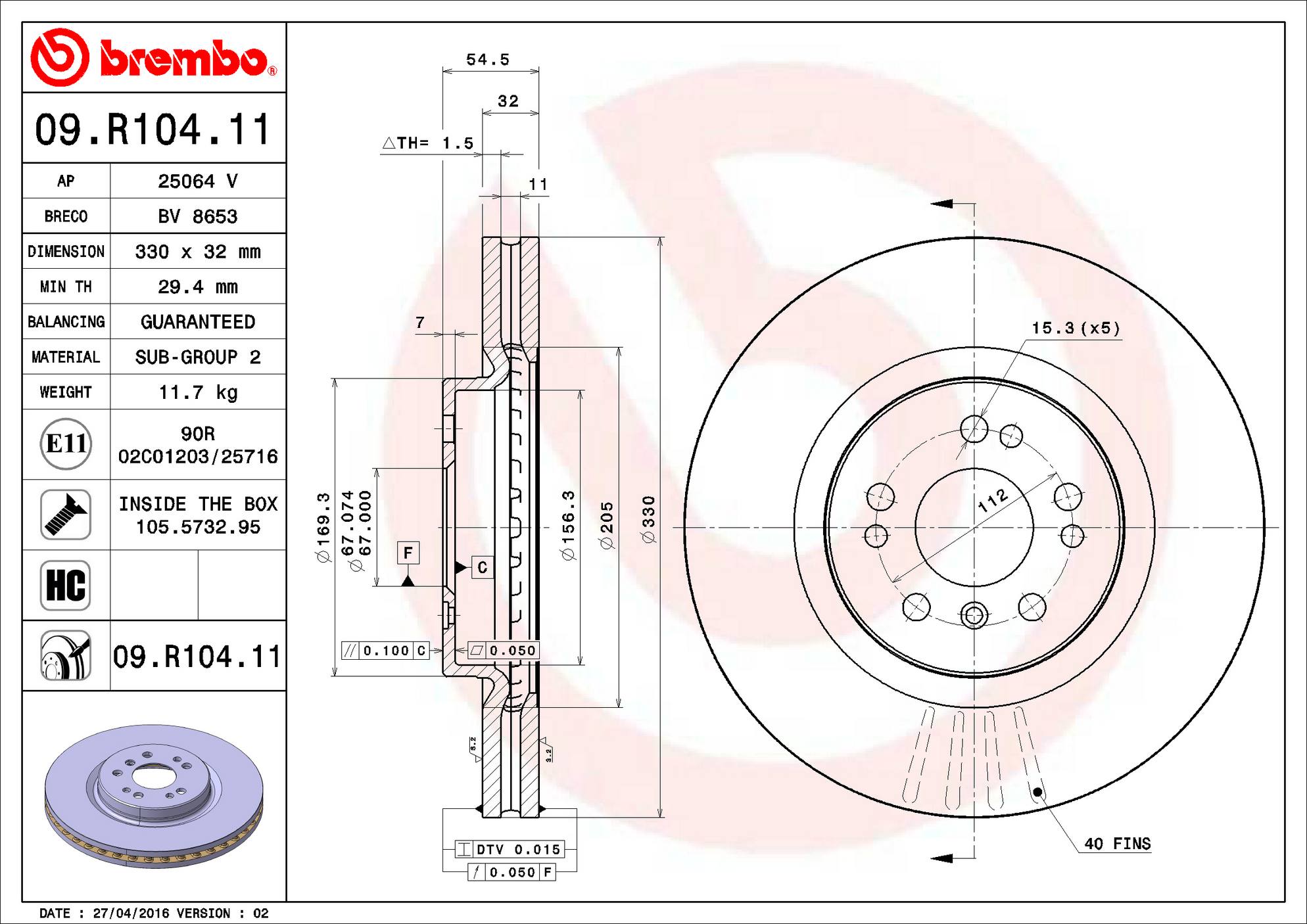 Mercedes Disc Brake Rotor – Front (330mm) 1644211312 Brembo Brembo