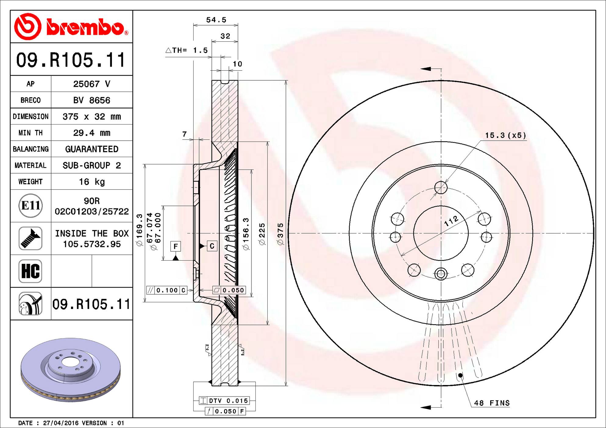 Mercedes Disc Brake Rotor – Front (375mm) 1644211512 Brembo Brembo