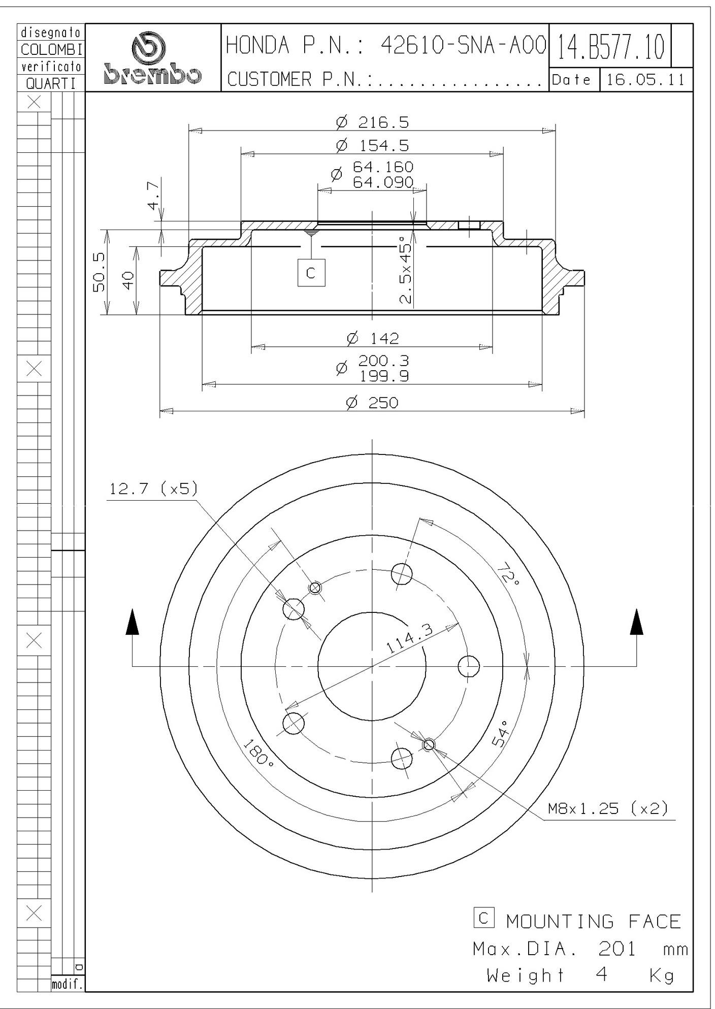 Honda Drum Brake Shoe and Drum Kit - Rear (200mm) Brembo