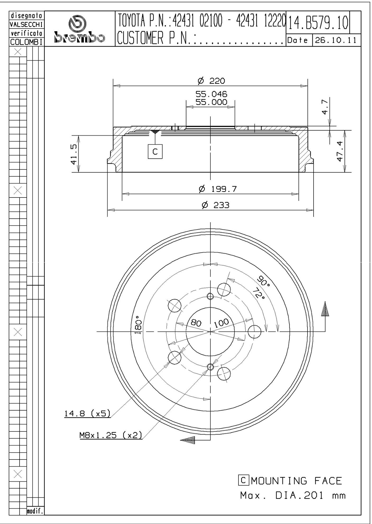 Toyota Drum Brake Shoe and Drum Kit - Rear (200mm) Brembo