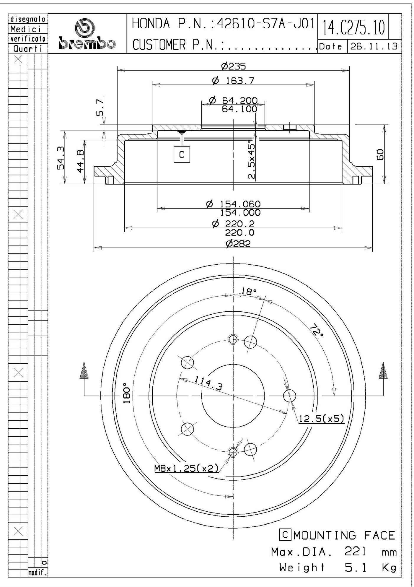 Honda Drum Brake Shoe and Drum Kit - Rear (220mm) Brembo