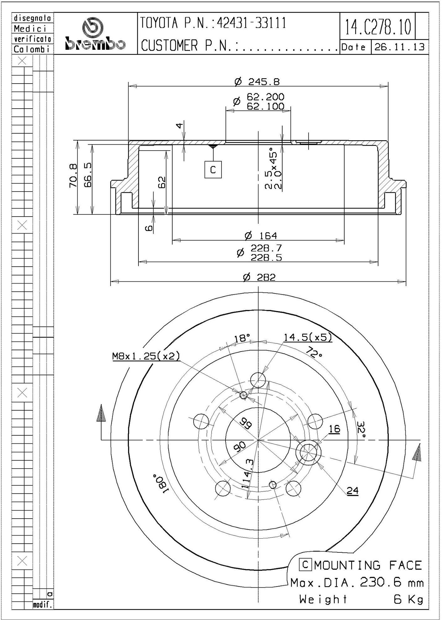 Toyota Brake Drum - Rear (228.6mm) 4243133111 Brembo