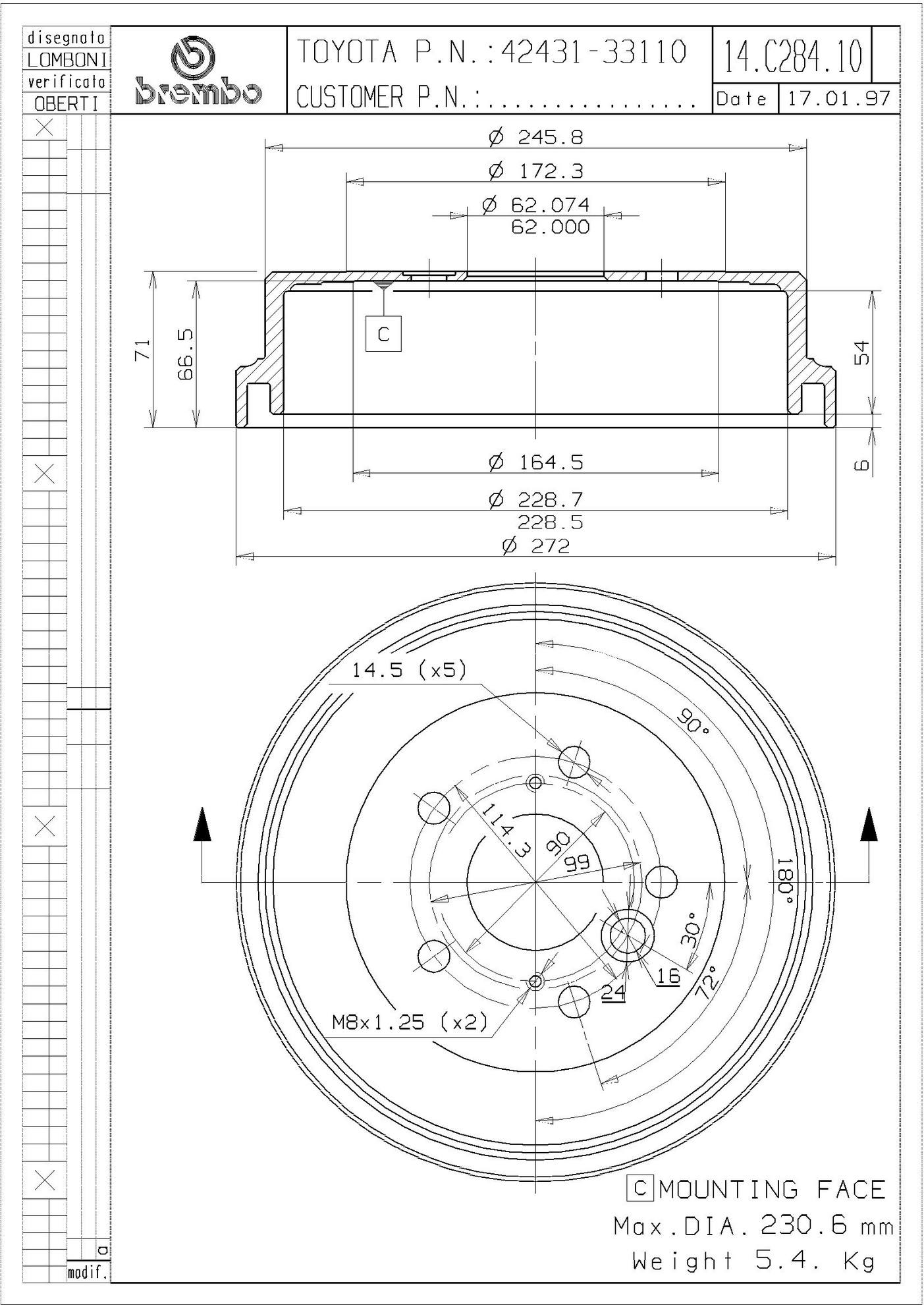 Toyota Drum Brake Shoe and Drum Kit - Rear (228mm) Brembo