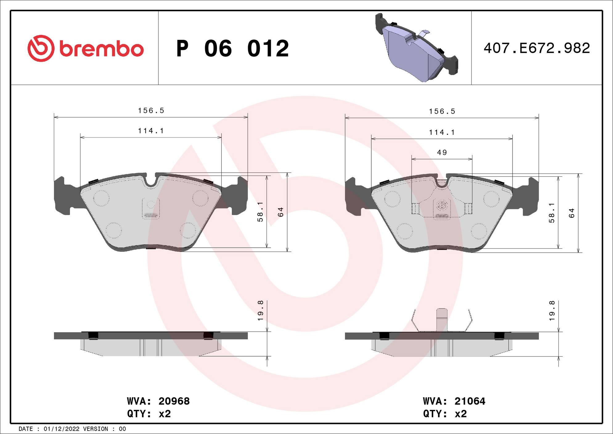 BMW Disc Brake Pad Set - Front (Low-Met) 34112282995 Brembo