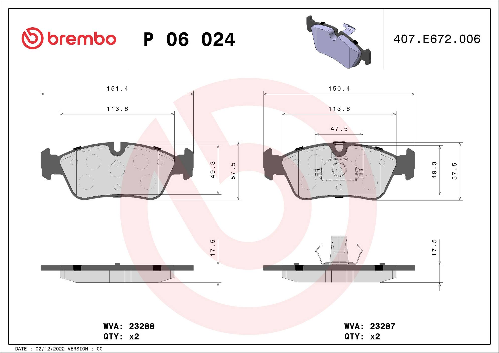 BMW Disc Brake Pad Set - Front (Low-Met) 34116761244 Brembo