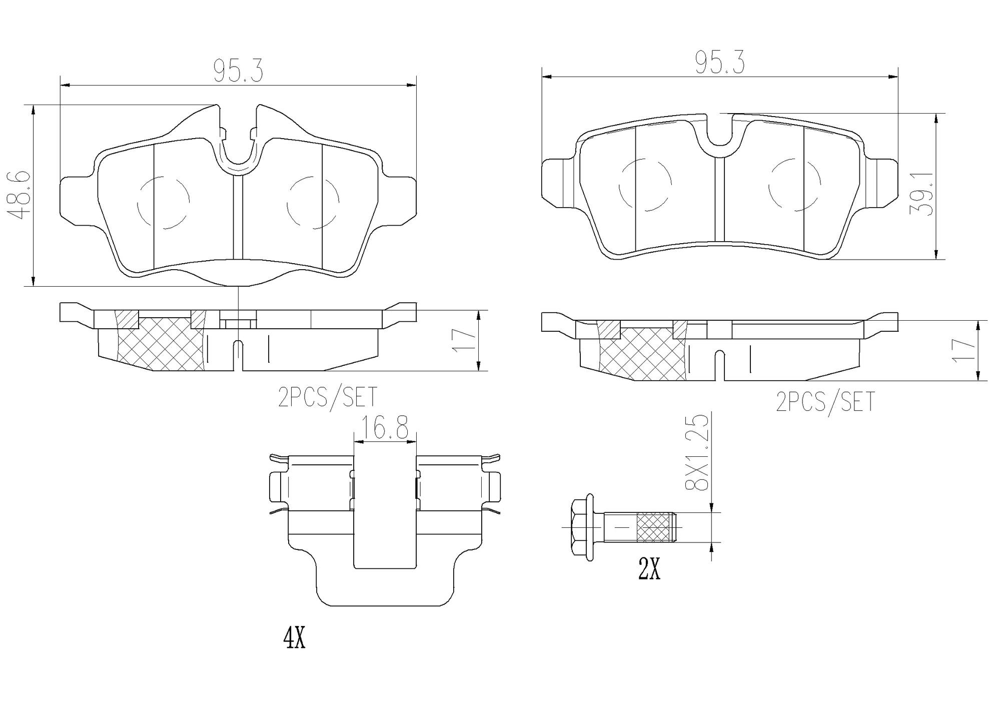 Mini Disc Brake Pad and Rotor Kit - Rear (259mm) (Ceramic) (Xtra) Brembo