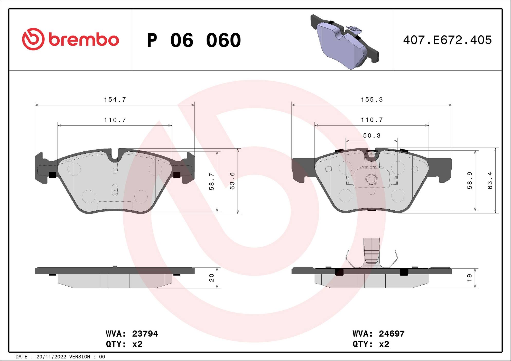BMW Disc Brake Pad Set - Front (Low-Met) 34116872632 Brembo
