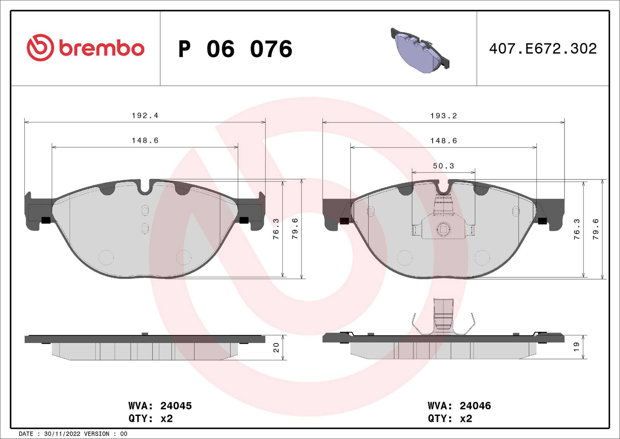 BMW Disc Brake Pad Set - Front (Low-Met) 34116851269 Brembo