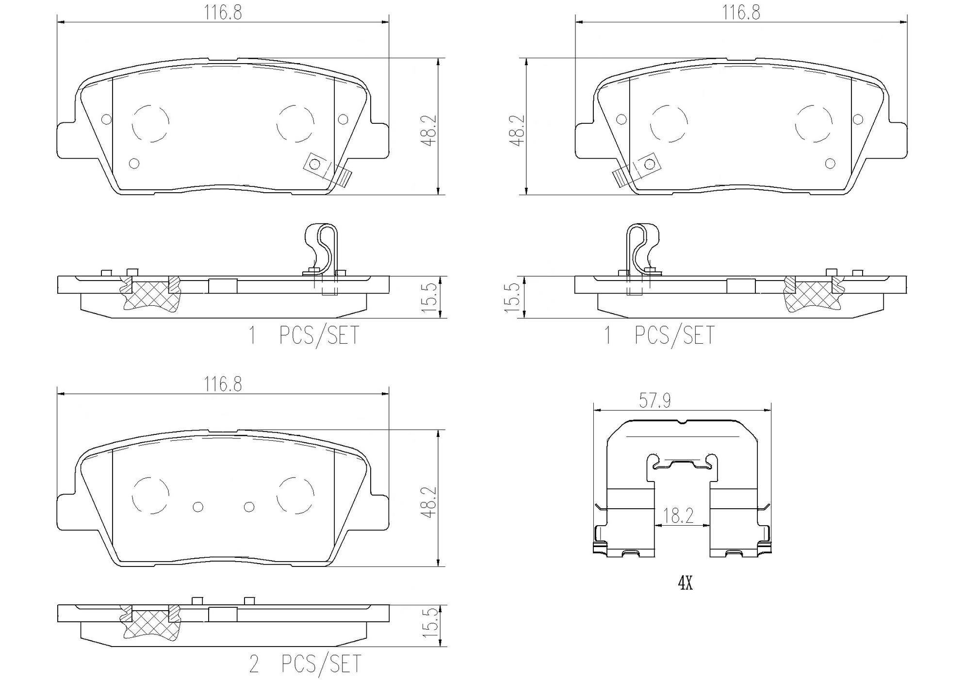 Kia Genesis Hyundai Disc Brake Pad Set - Rear (Ceramic) 583024DU02 Brembo