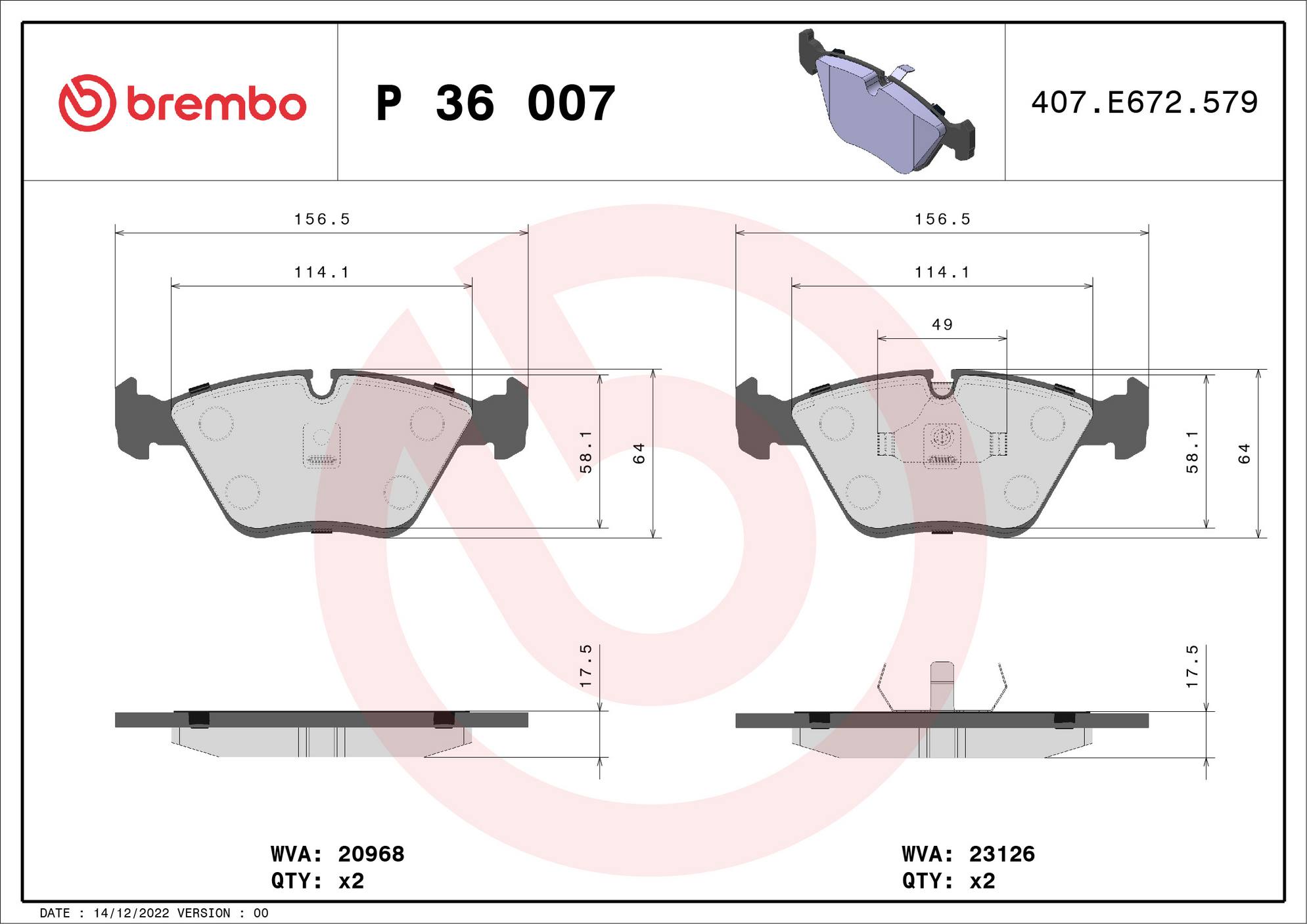 Jaguar Disc Brake Pad Set - Front (Low-Met) MJE2001AB Brembo