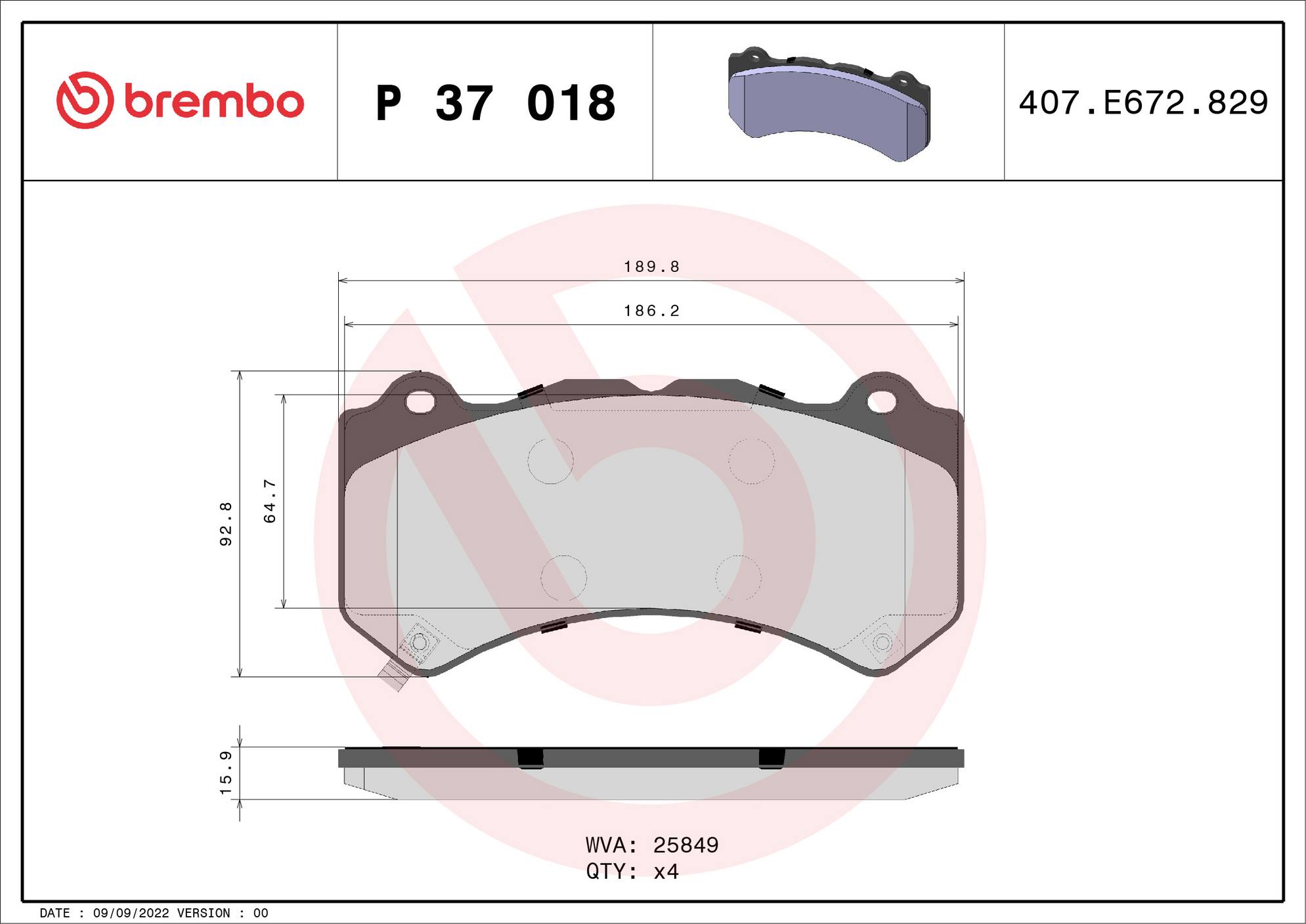 Cadillac Chevrolet Disc Brake Pad and Rotor Kit - Front (370mm) (Low-Met) Brembo