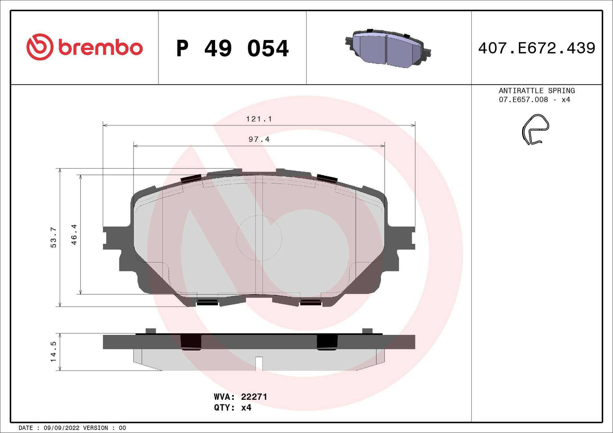 Fiat Mazda Disc Brake Pad Set   Front Low Met AA Brembo