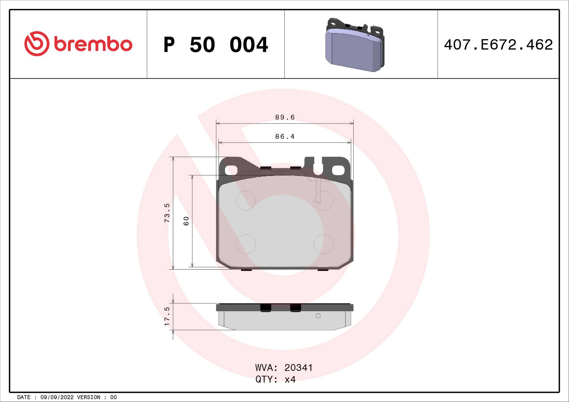 Mercedes Disc Brake Pad Set - Front (Low-Met) 0054204520 Brembo