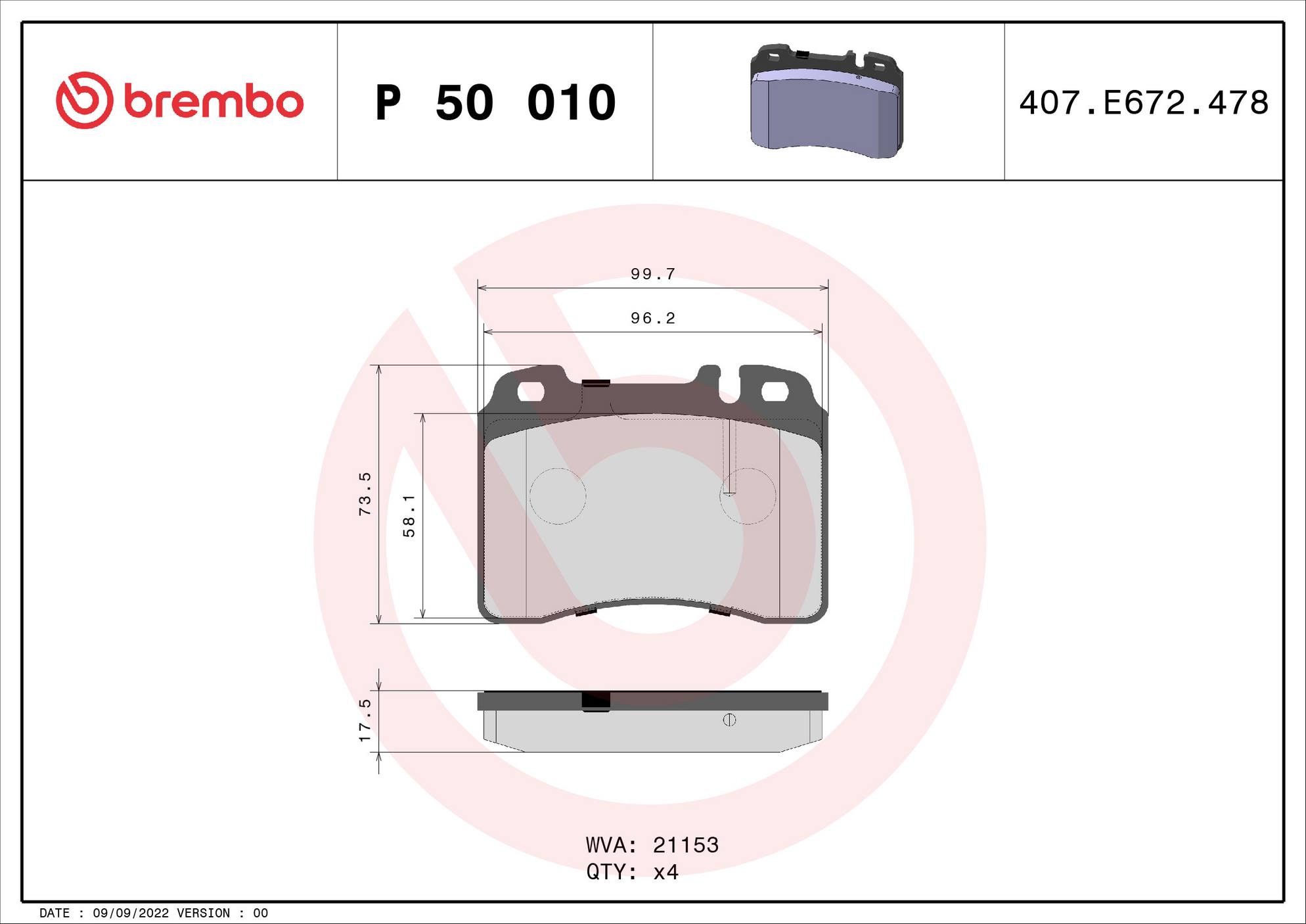 Mercedes Disc Brake Pad Set - Front (Low-Met) 005420022041 Brembo