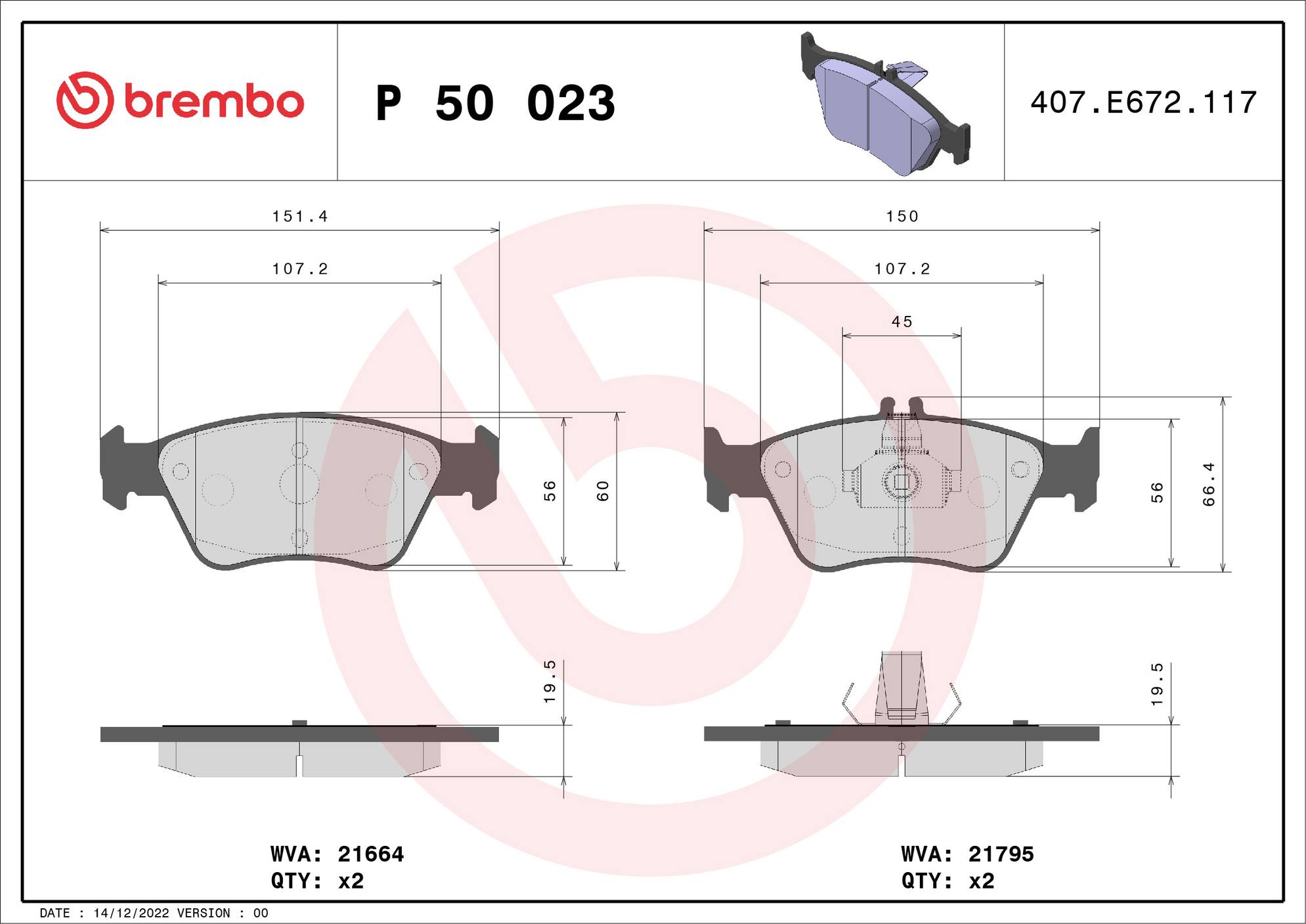 Mercedes Disc Brake Pad Set - Front (Low-Met) 004420022041 Brembo