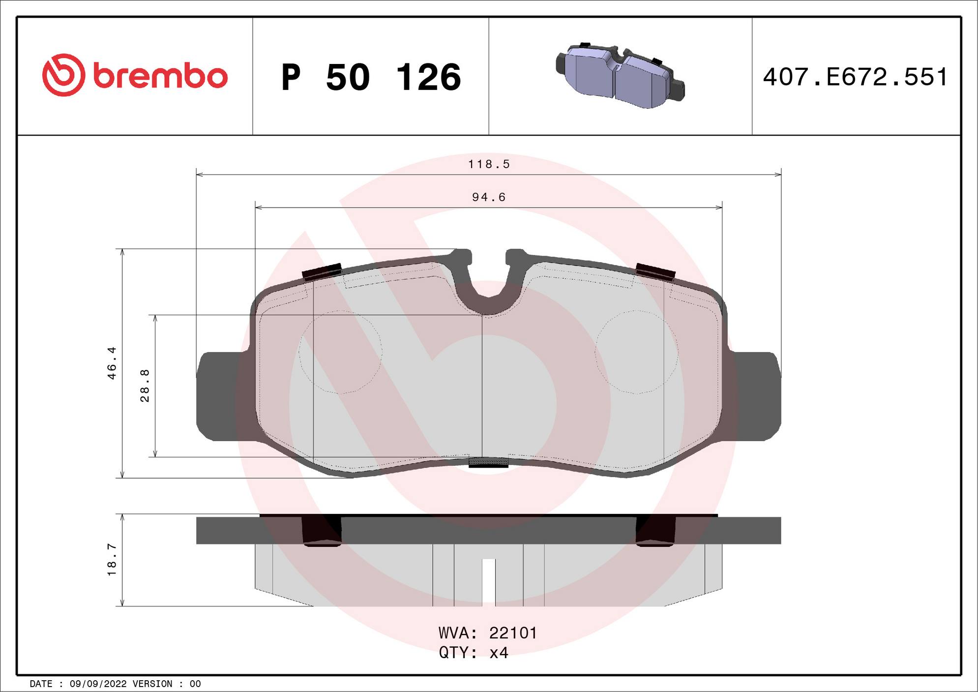 Mercedes Disc Brake Pad Set - Rear (Low-Met) 4474200320 Brembo