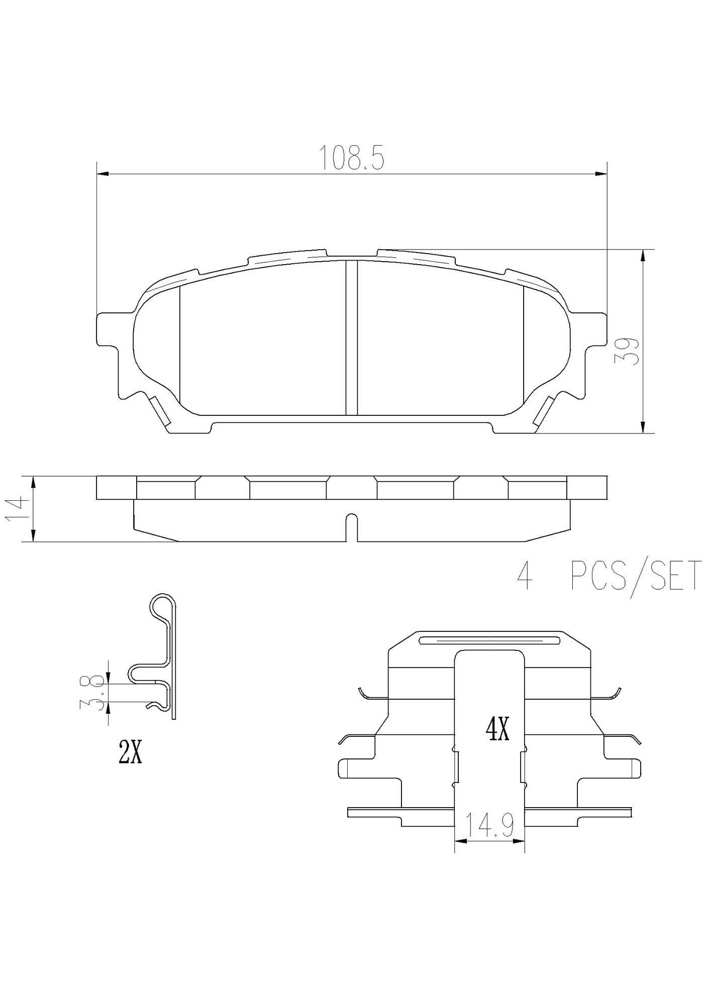 Saab Subaru Disc Brake Pad and Rotor Kit - Rear (265mm) (Ceramic) Brembo