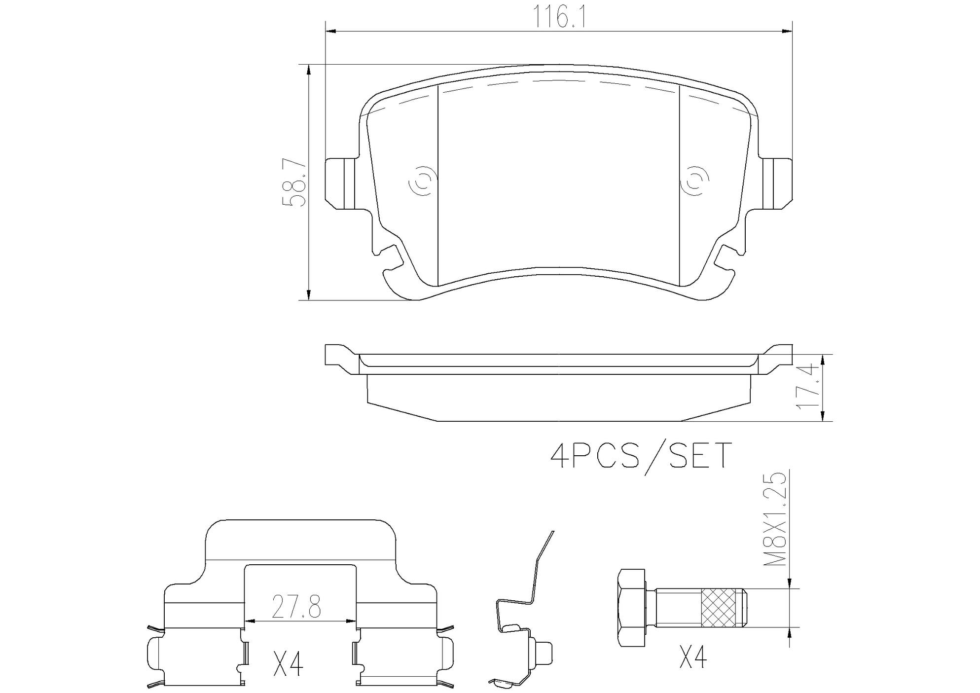 Audi Disc Brake Pad Set - Rear (Ceramic) 8E0698451P Brembo