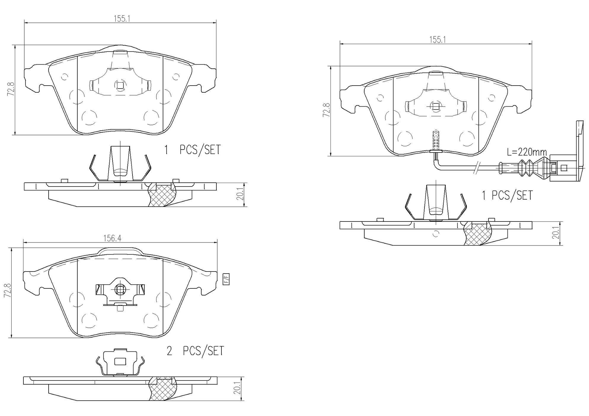 Audi Volkswagen Disc Brake Pad Set - Front (Ceramic) 8J0698151F Brembo