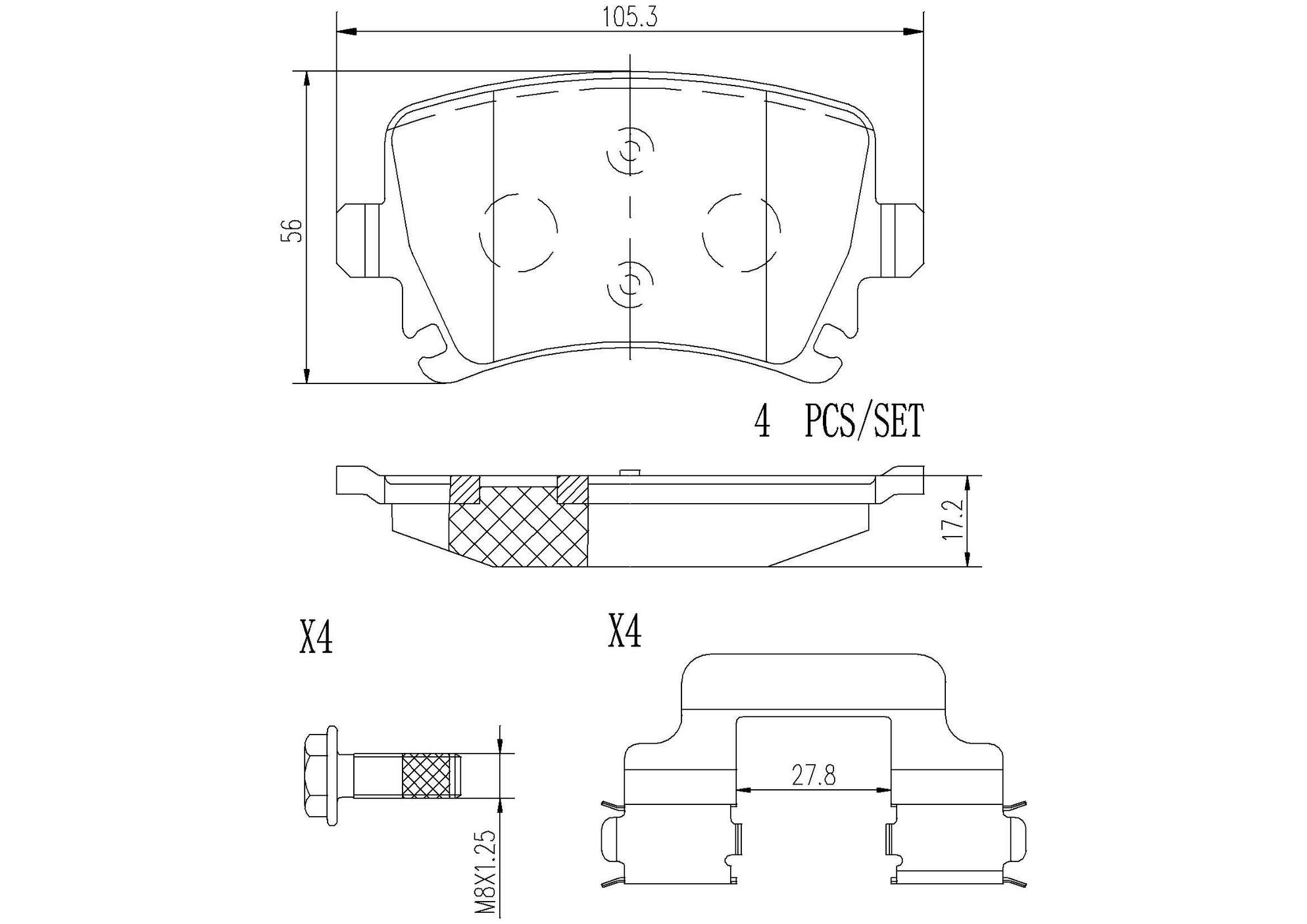 Audi Volkswagen Disc Brake Pad Set - Rear (Ceramic) 3C0698451A Brembo