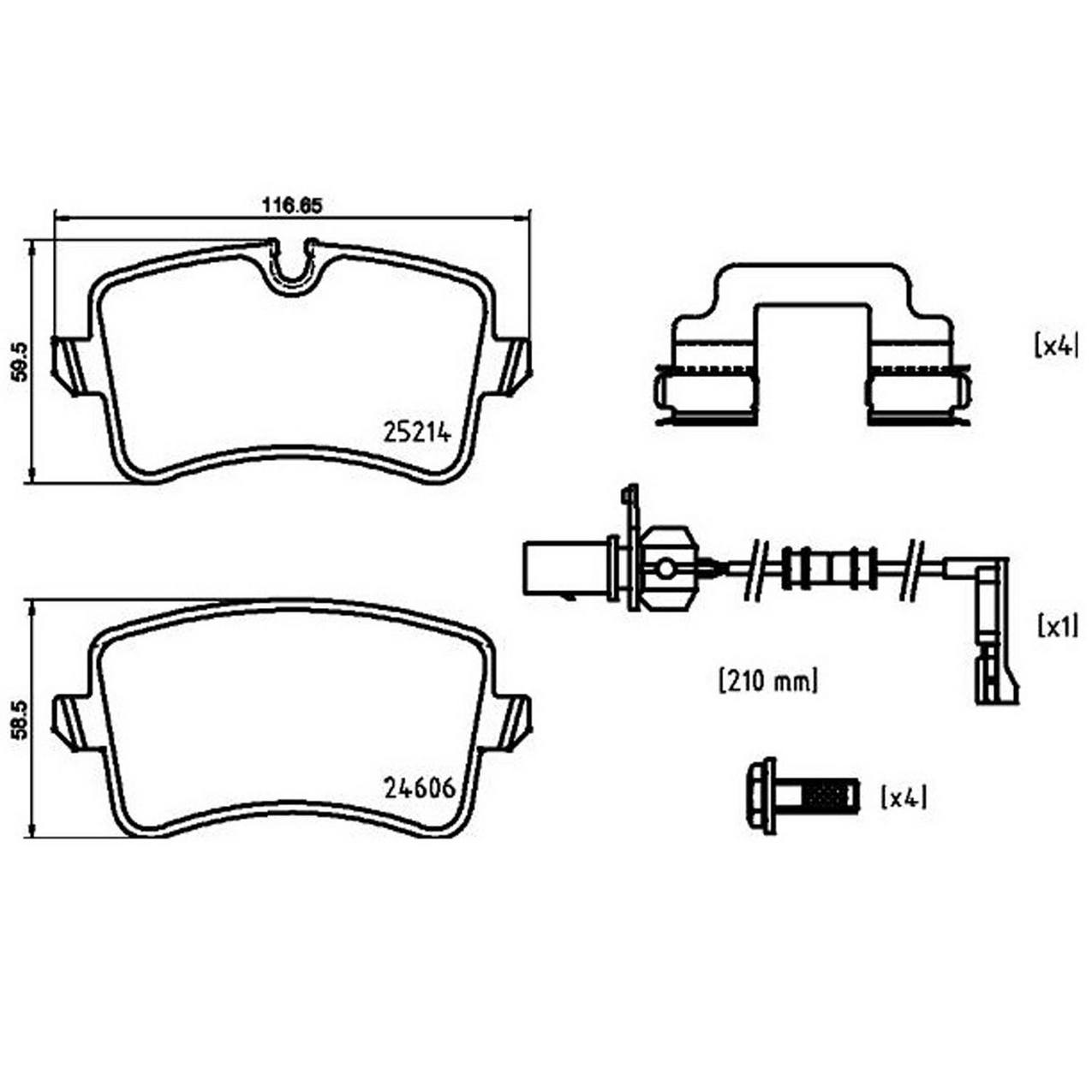 Audi Porsche Disc Brake Pad Set - Rear (Low-Met) 4G0698451J Brembo