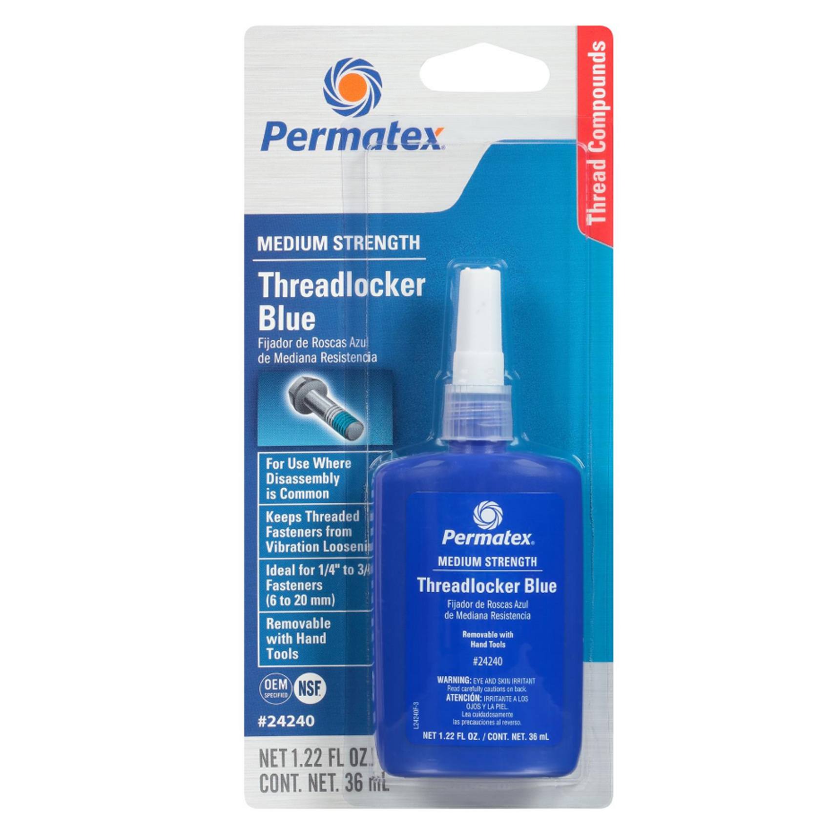 Threadlocker (Medium Strength) (Blue) (36ml Bottle) - Permatex 24240