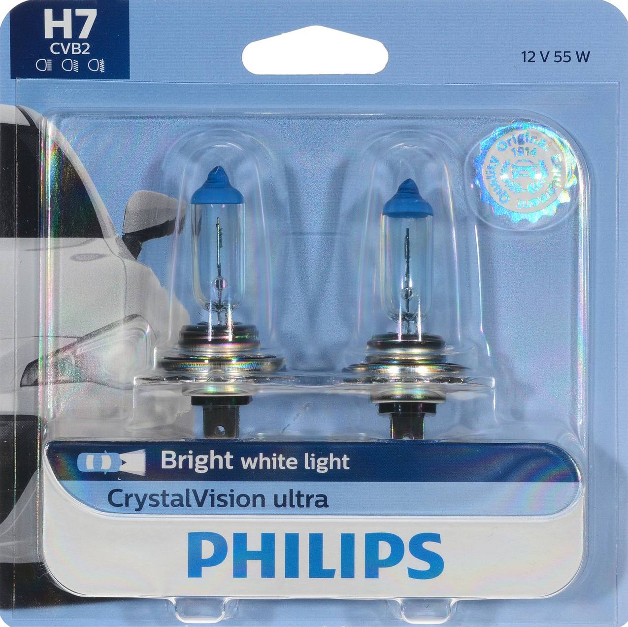 Philips Automotive Lighting H1 CrystalVision Ultra Upgrade Bright White  Headlight Bulb, 2 Pack, 12258CVB2