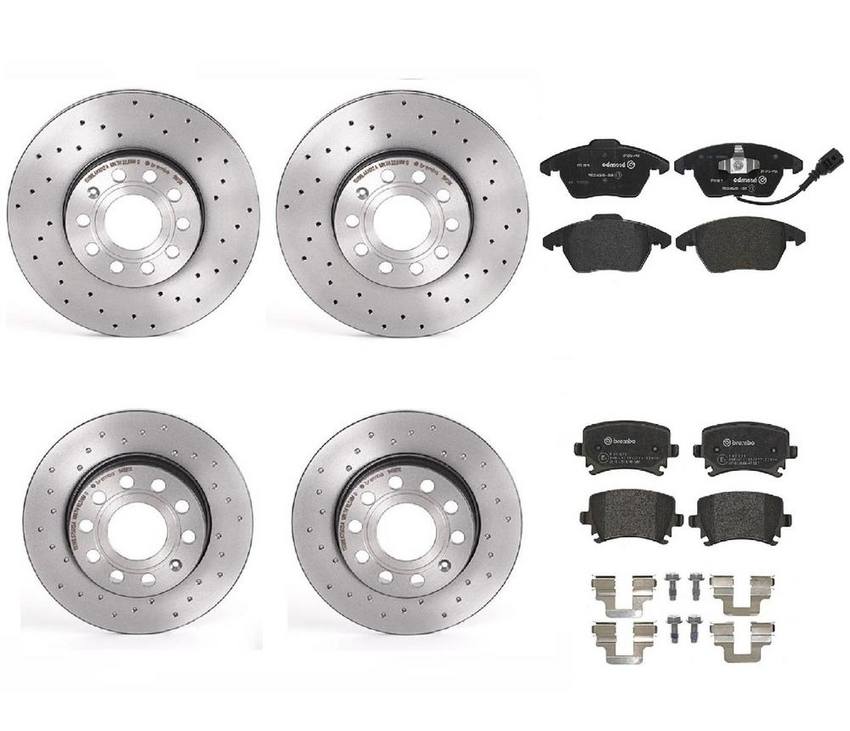 Audi Front and Rear Disc Brake Pad and Rotor Kit - Brembo NP1635950Kit