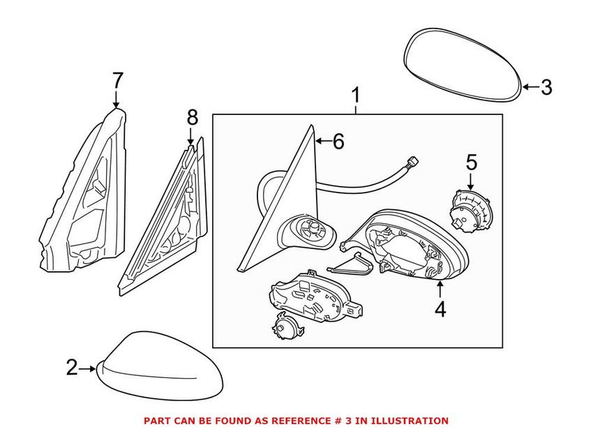 Driver Side Mirror Glass For BMW 3 Series / M3, 5 Series / M5 - Non-Heated (Part 531LF)