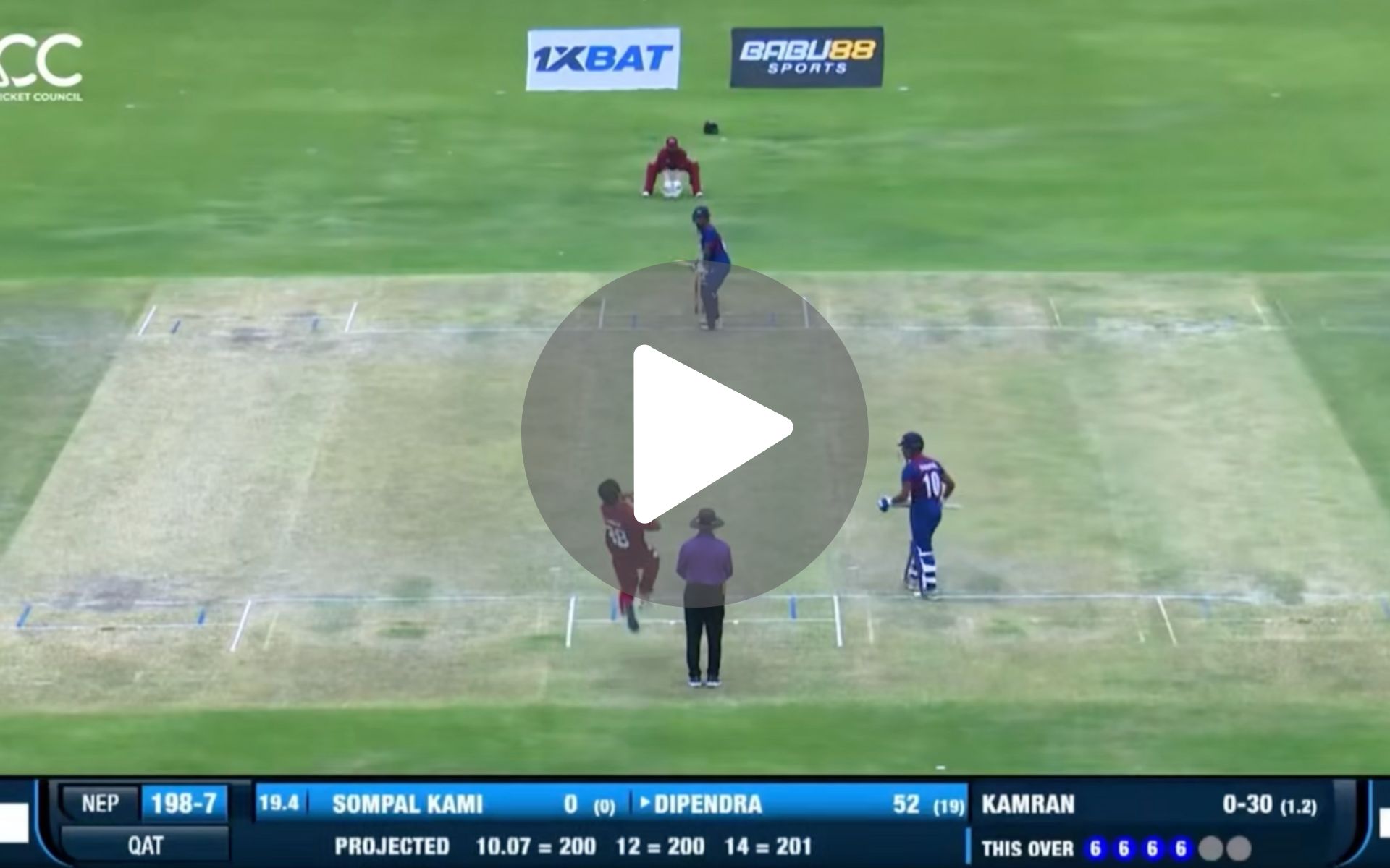 [Watch] Nepal's Dipendra Singh Airee Joins Yuvraj, Pollard With Hallmark Six Sixes Vs Qatar