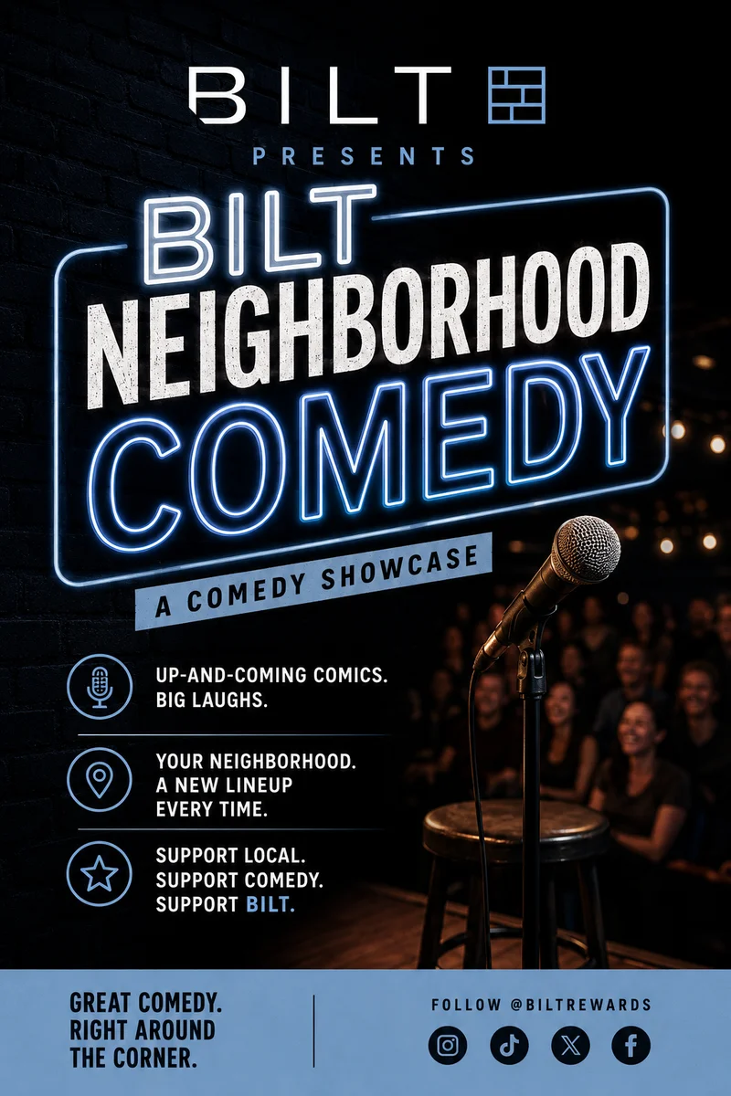 Promotional artwork for BILT Neighborhood Comedy.
