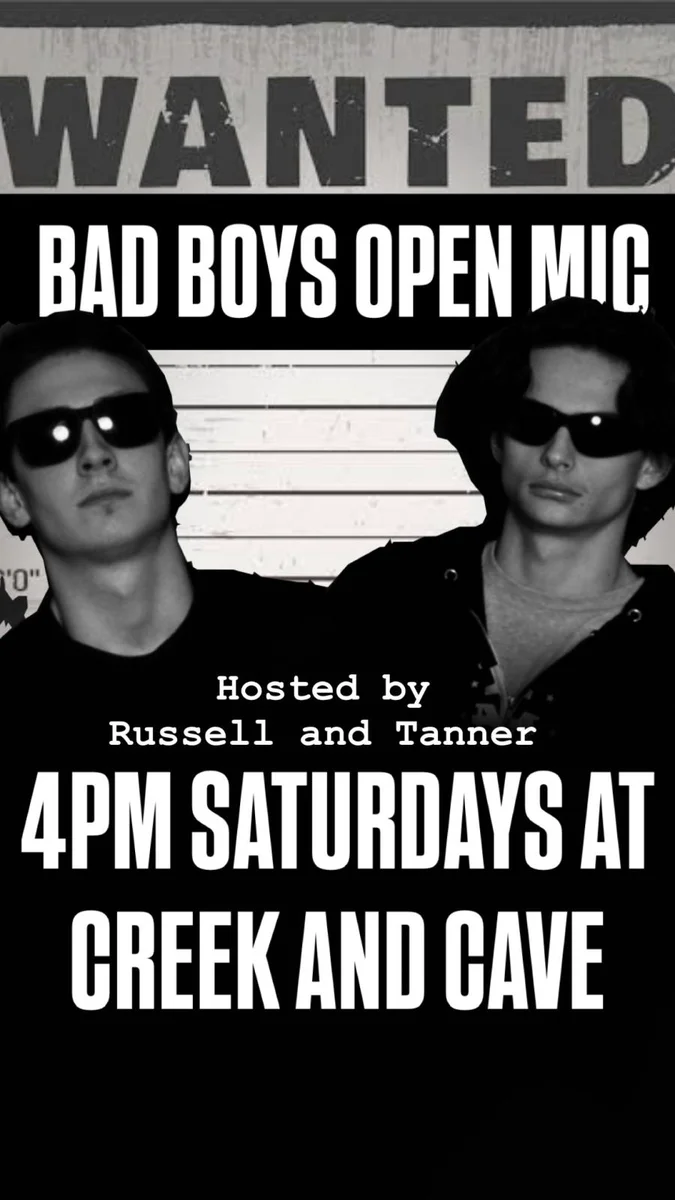 Promotional artwork for Bad Boys Open Mic.