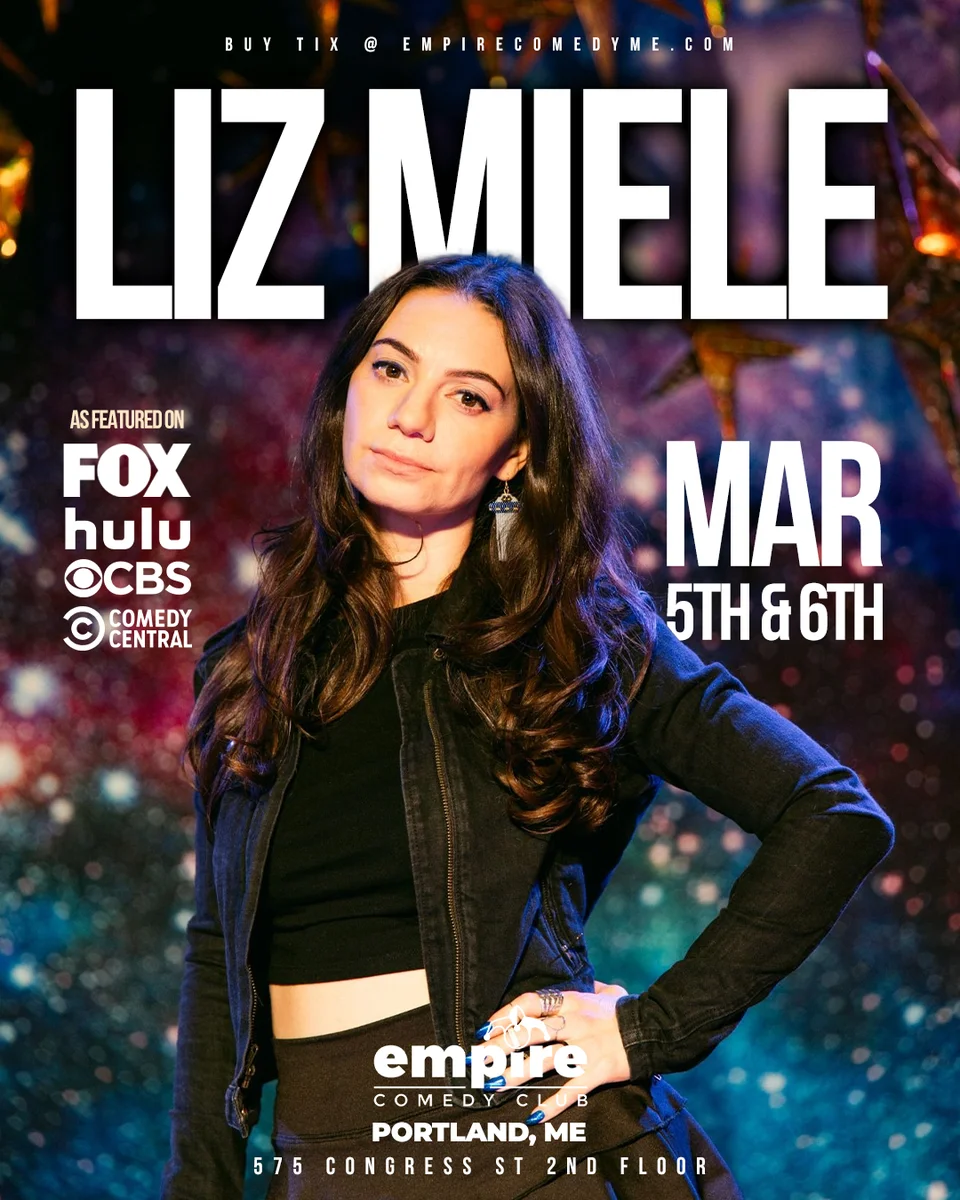 Promotional poster for Liz Miele at Empire Comedy Club