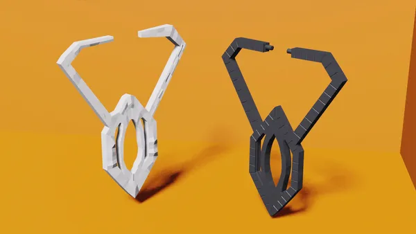 Render de la misma pieza en blanco y en gris para comparar acabados entre resina y PLA