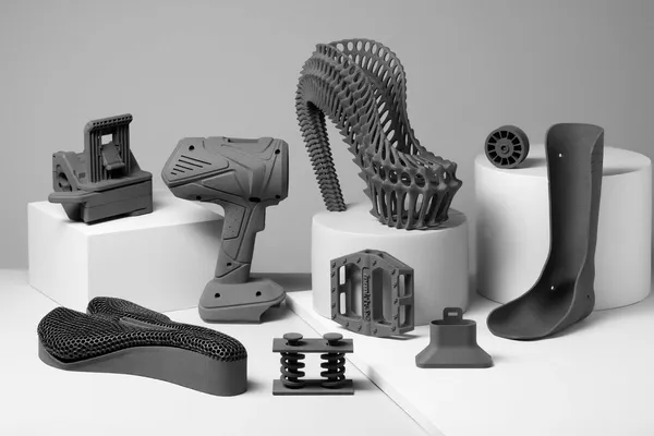 Piezas impresas en 3D con geometrías complejas: plantilla de calzado, carcasa de taladro, ortesis y pedal