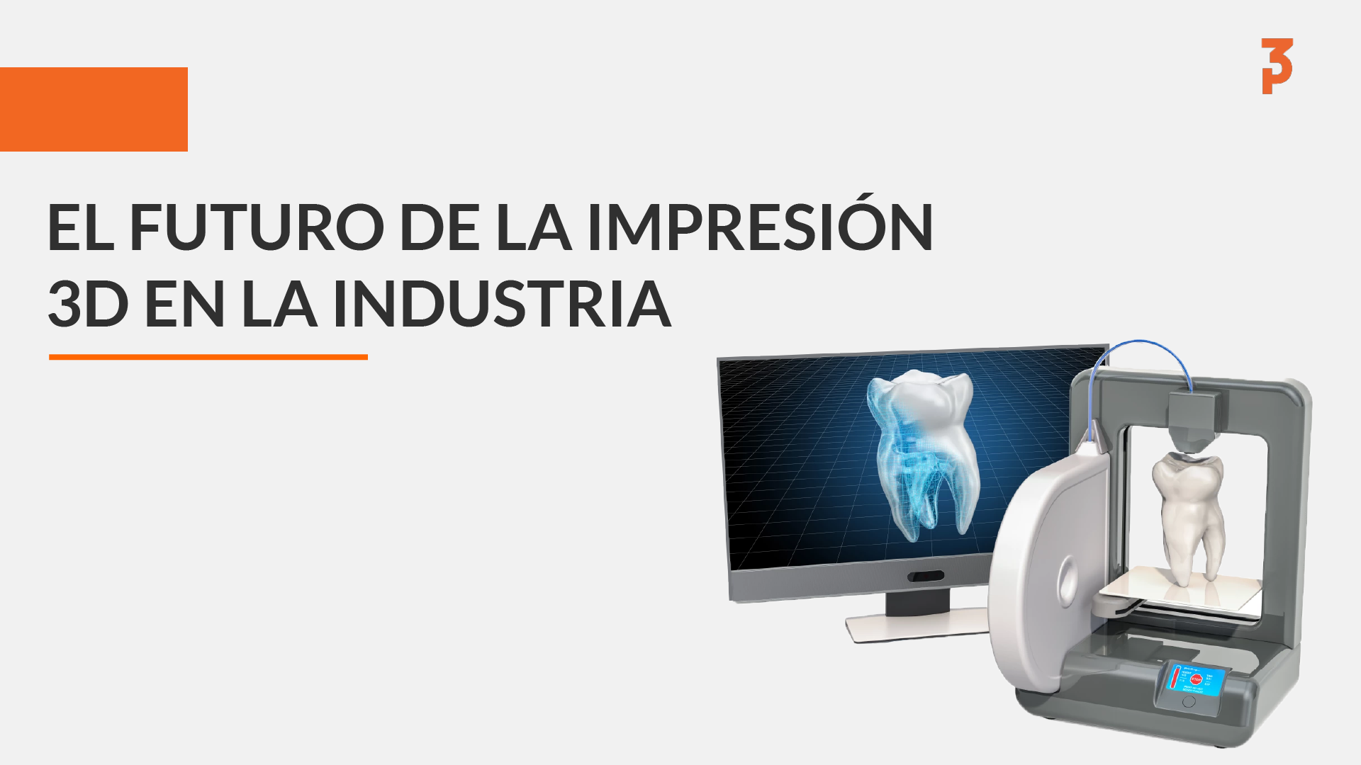 Impresora 3D fabricando un modelo de diente junto a un monitor con su modelo digital