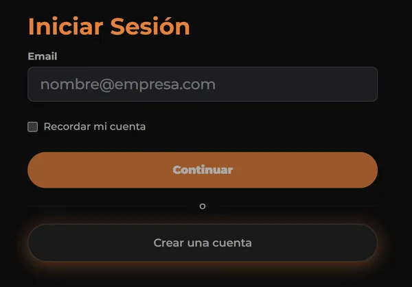 Pantalla de inicio de sesión de 3DPartner con campo de email y botón para crear una cuenta