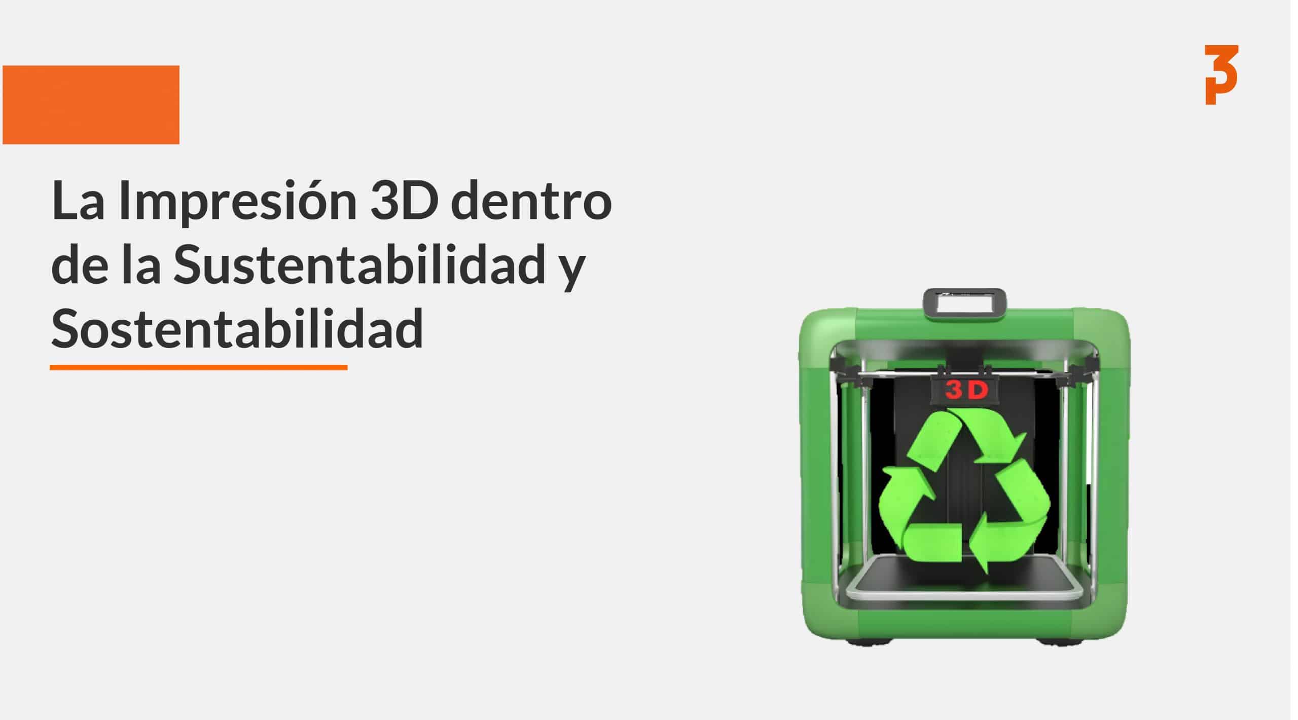 Impresora 3D verde con el símbolo de reciclaje que ilustra la relación entre impresión 3D y sostenibilidad
