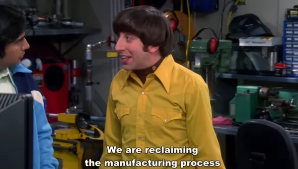Escena de The Big Bang Theory sobre recuperar el proceso de manufactura con impresión 3D