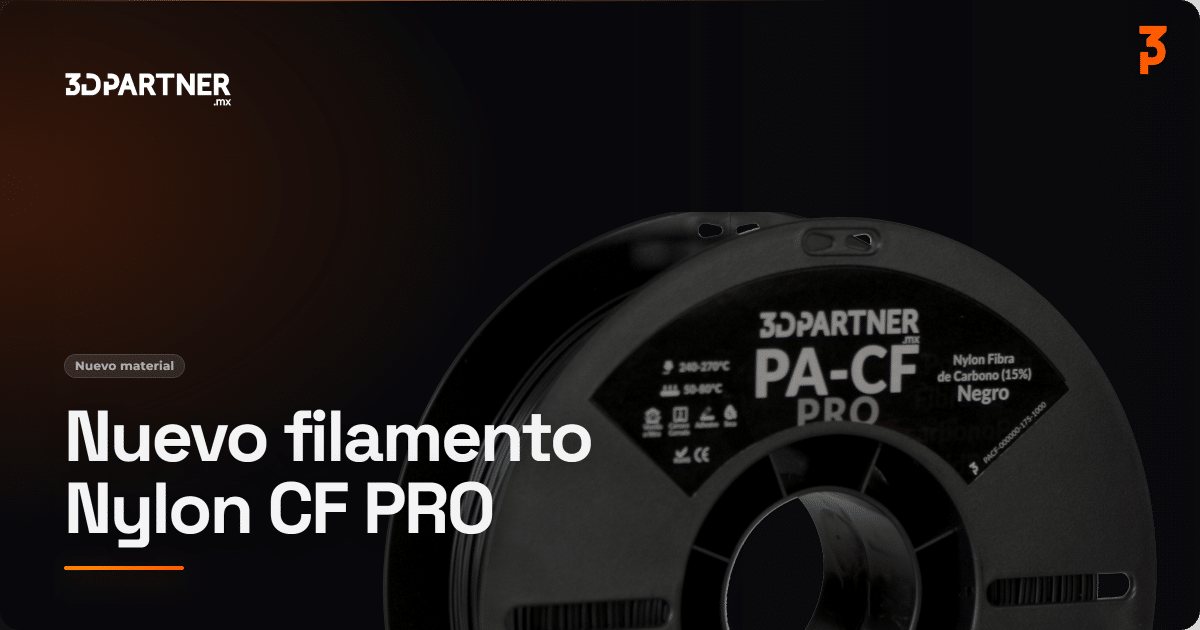 Bobina negra de filamento PA-CF PRO de 3DPartner, Nylon con 15% de fibra de carbono