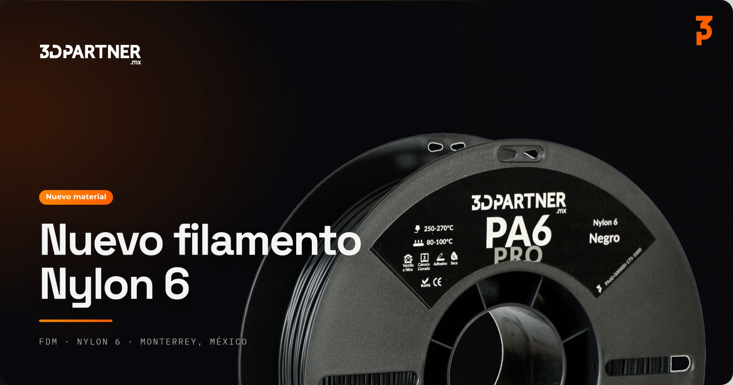 Bobina de filamento PA6 PRO Nylon 6 negro de 3DPartner, nuevo material para impresión FDM