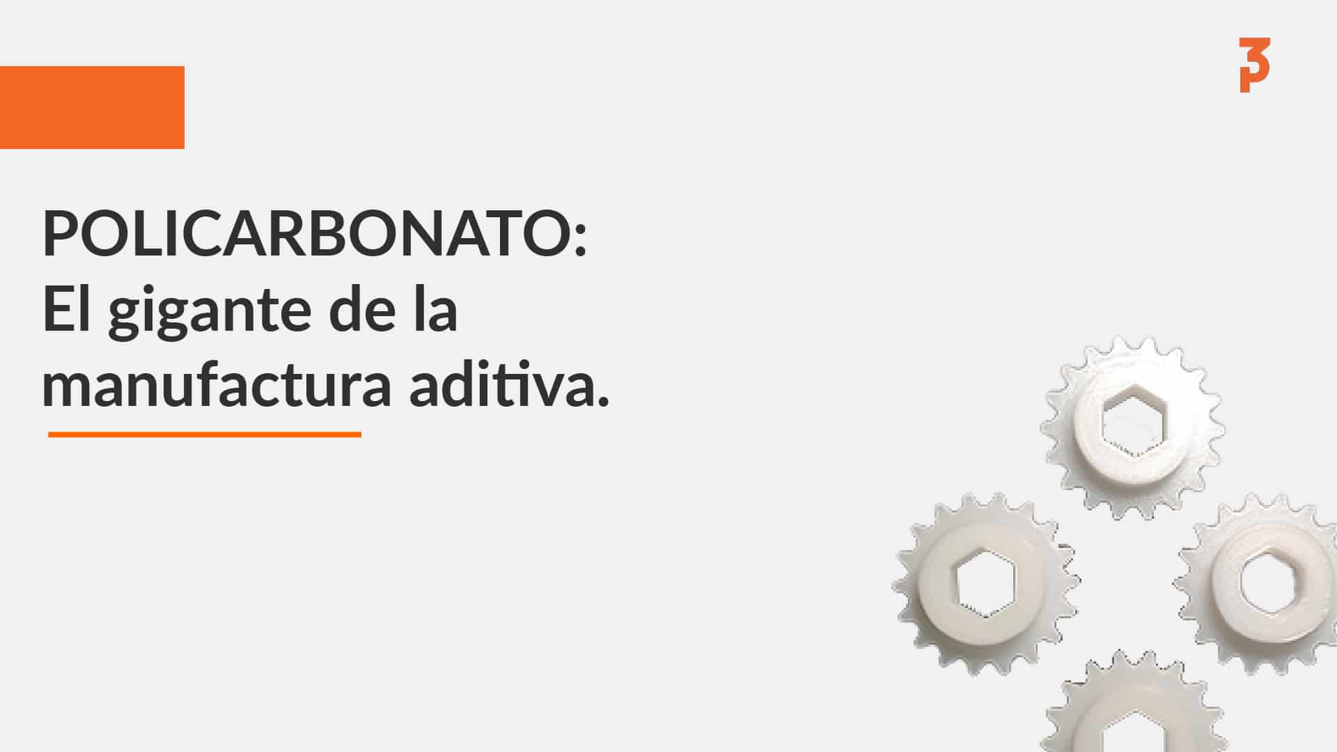 Portada sobre policarbonato en manufactura aditiva con engranes blancos impresos en 3D